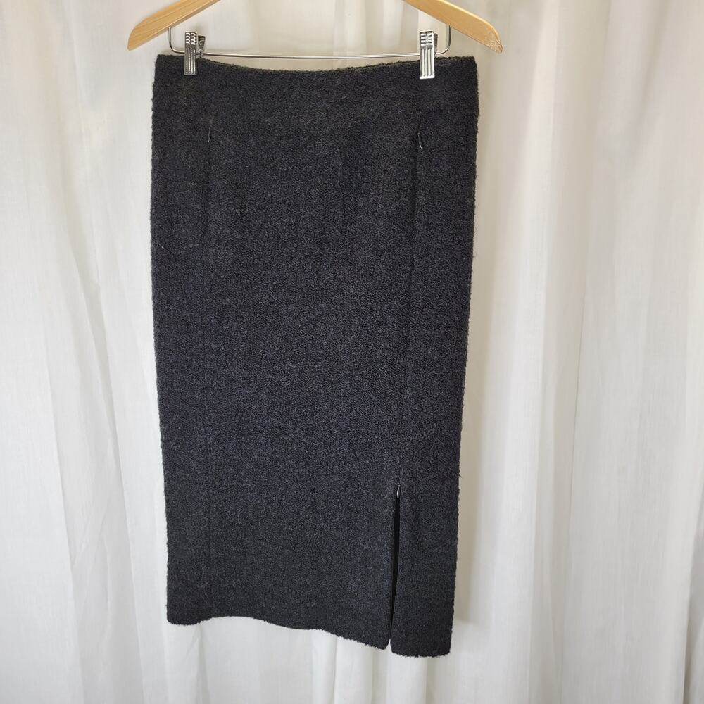 Joe Fresh Black Boucle Textured Pencil Midi Skirt with Zipper Front Slit, 4